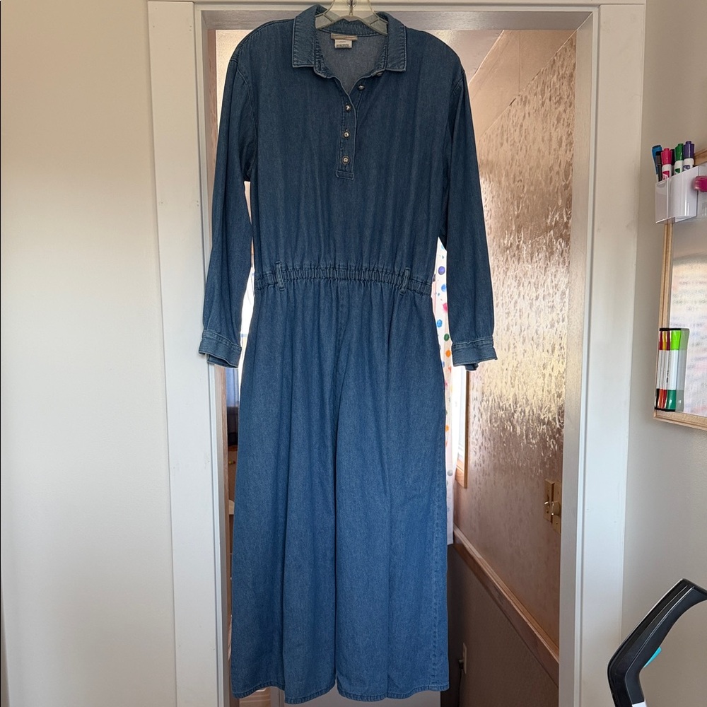 Vintage Coldwater Creek Denim Long Sleeve Collared Midi Dress